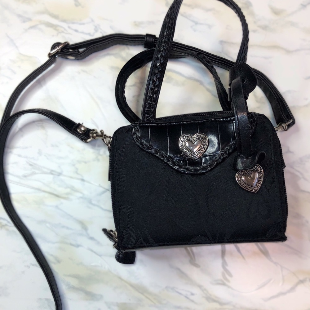 Vintage tiny purse/wallet Black with silver hearts